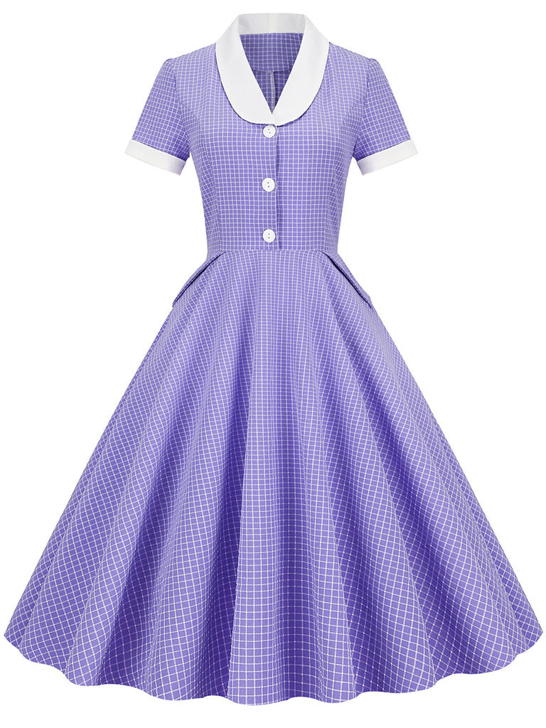 Plaid Tuxedo Collar 1950S Vintage Dress