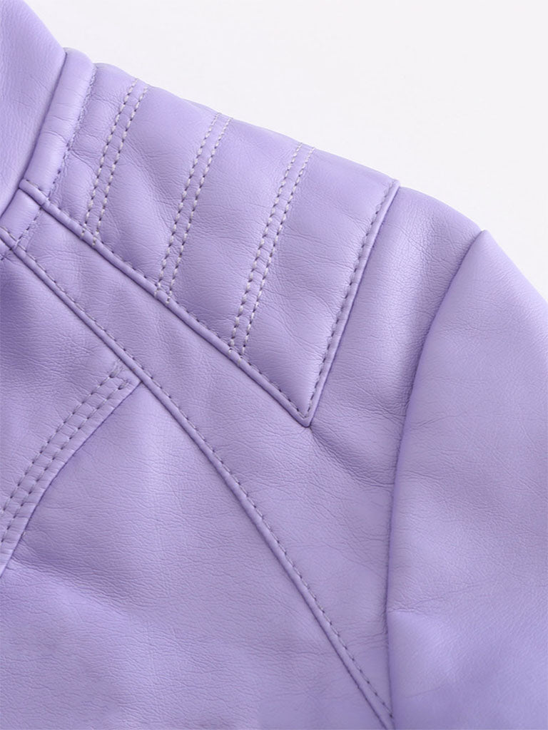 Stand Collar Long Sleeve PU Leather Motorcycle Jacket