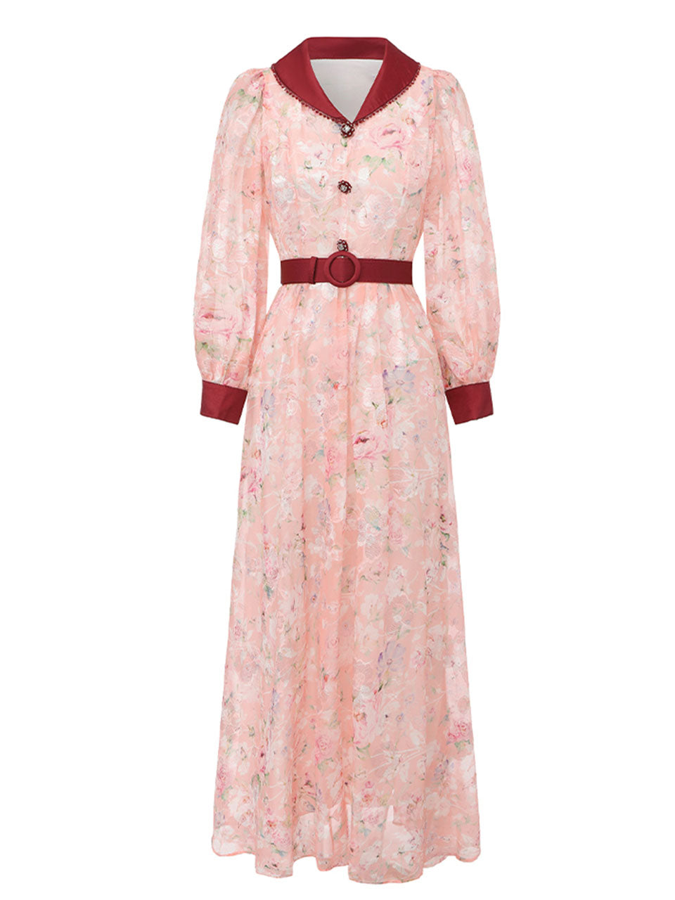 Red Floral Print Vintage Beaded Maxi Dress