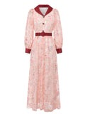 Red Floral Print Vintage Beaded Maxi Dress