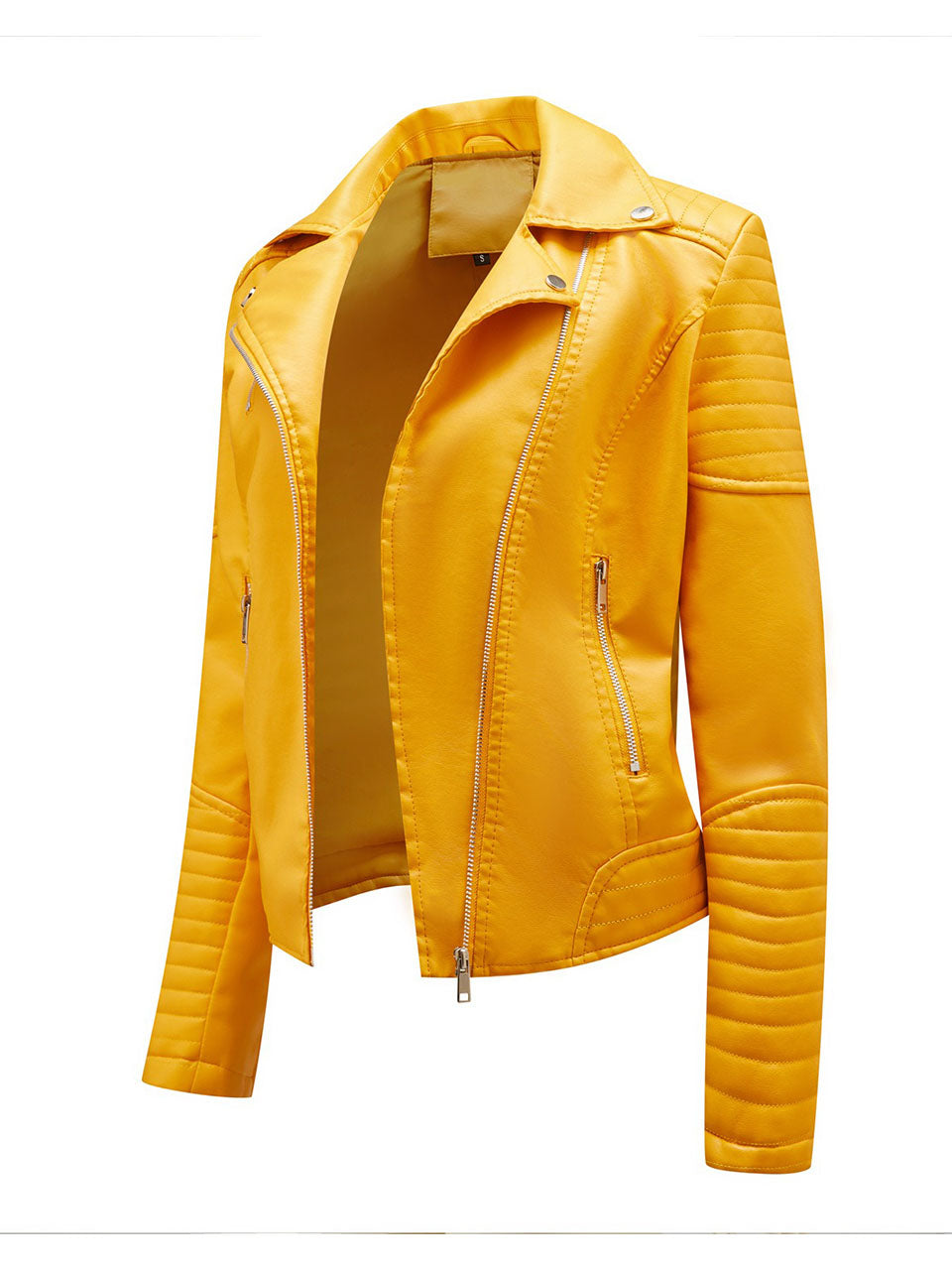 Yellow PU Leather Motorcycle Coat