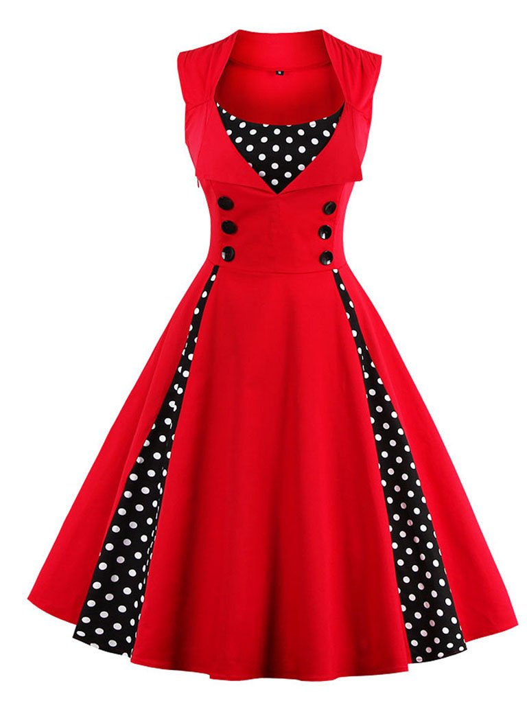 Polka Dot Square Neck Slim Fit Vintage Dress