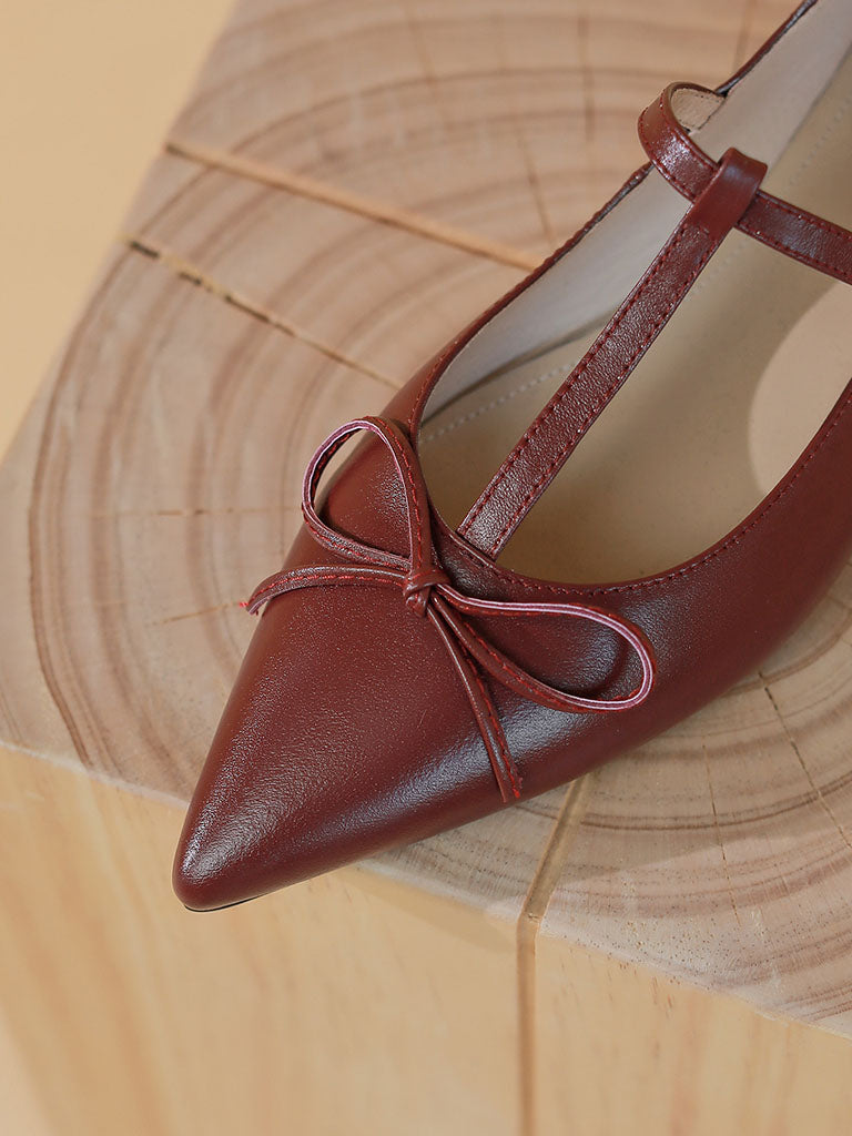 Flat Heel Pointed Toe Hollow Belt Leather Vintage Shoes