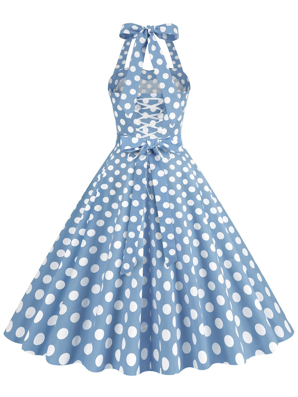 Yellow Polka Dots Vintage Halter Strap Backless 1950S Vintage Dress