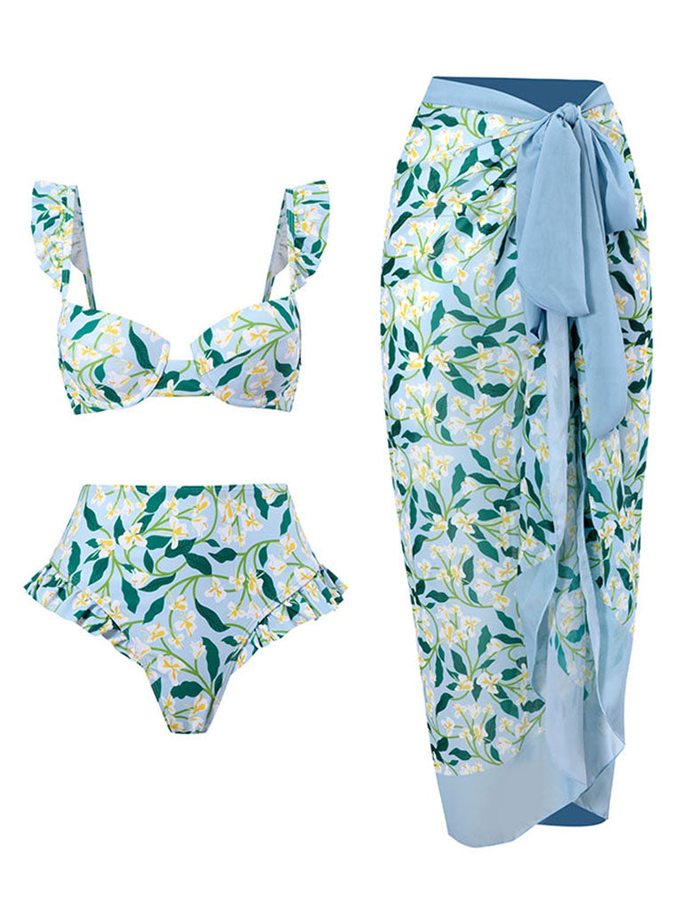 Floral Print Retro Style Strap Bikini Two Piece