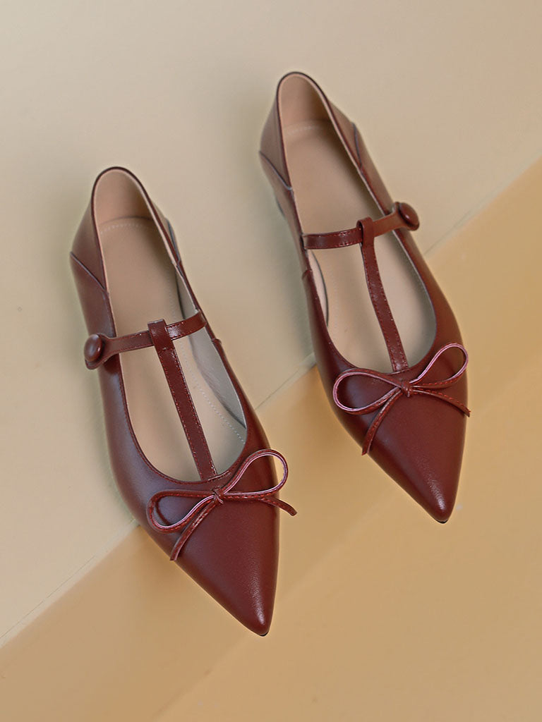 Flat Heel Pointed Toe Hollow Belt Leather Vintage Shoes