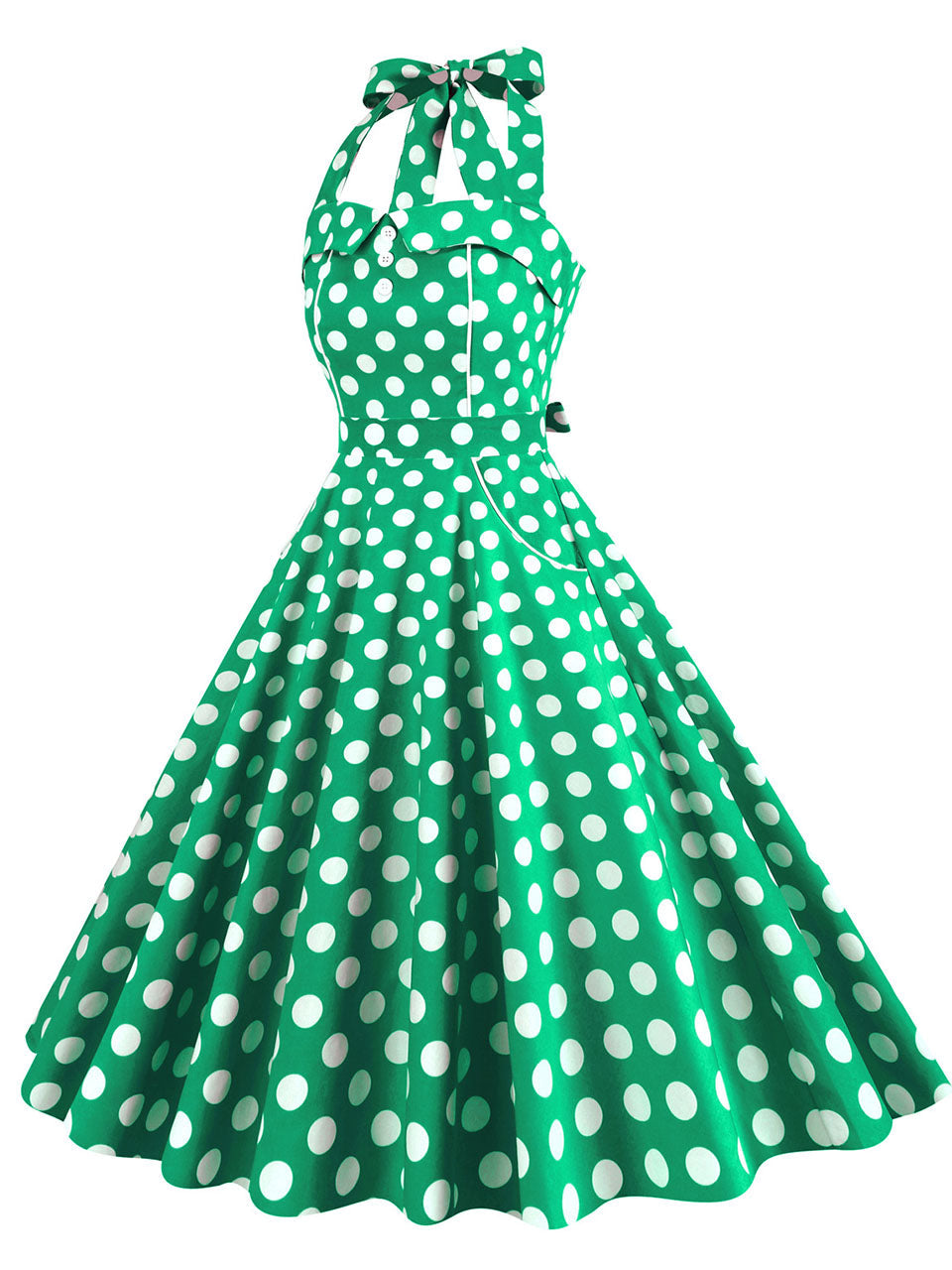 Yellow Polka Dots Vintage Halter Strap Backless 1950S Vintage Dress