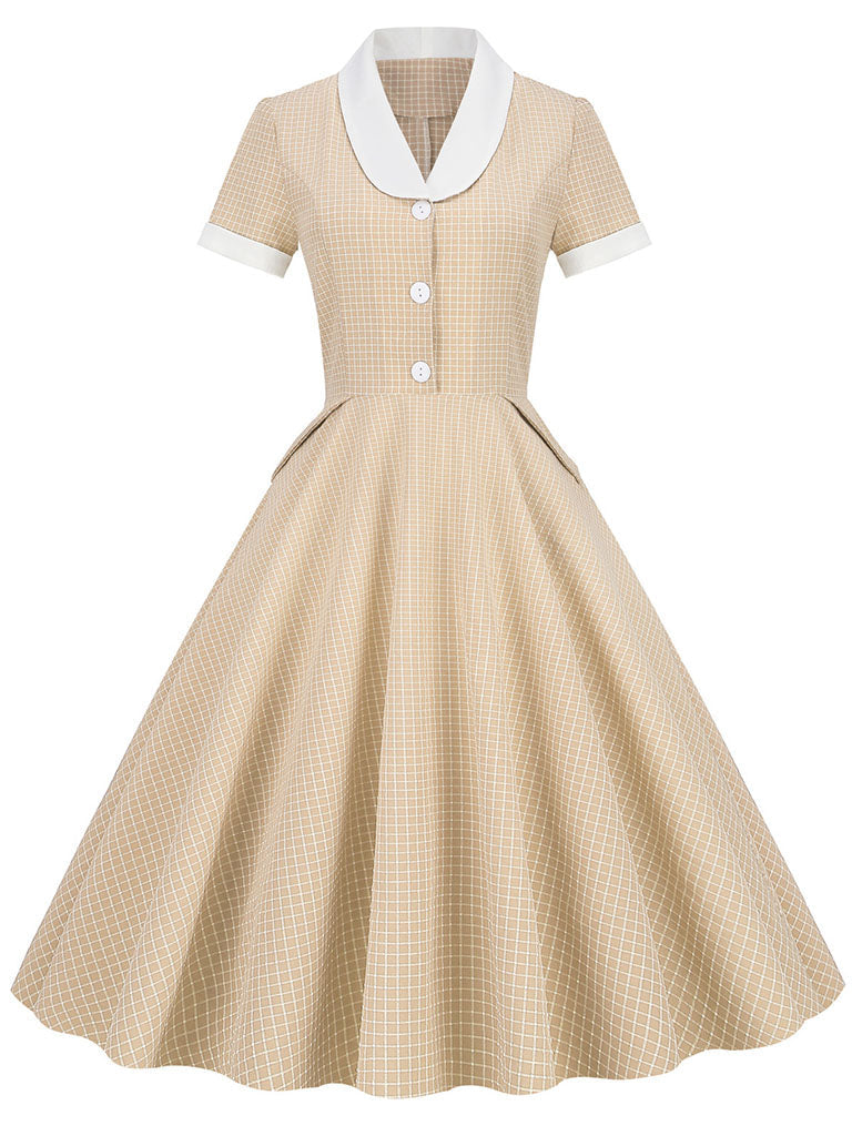 Plaid Tuxedo Collar 1950S Vintage Dress