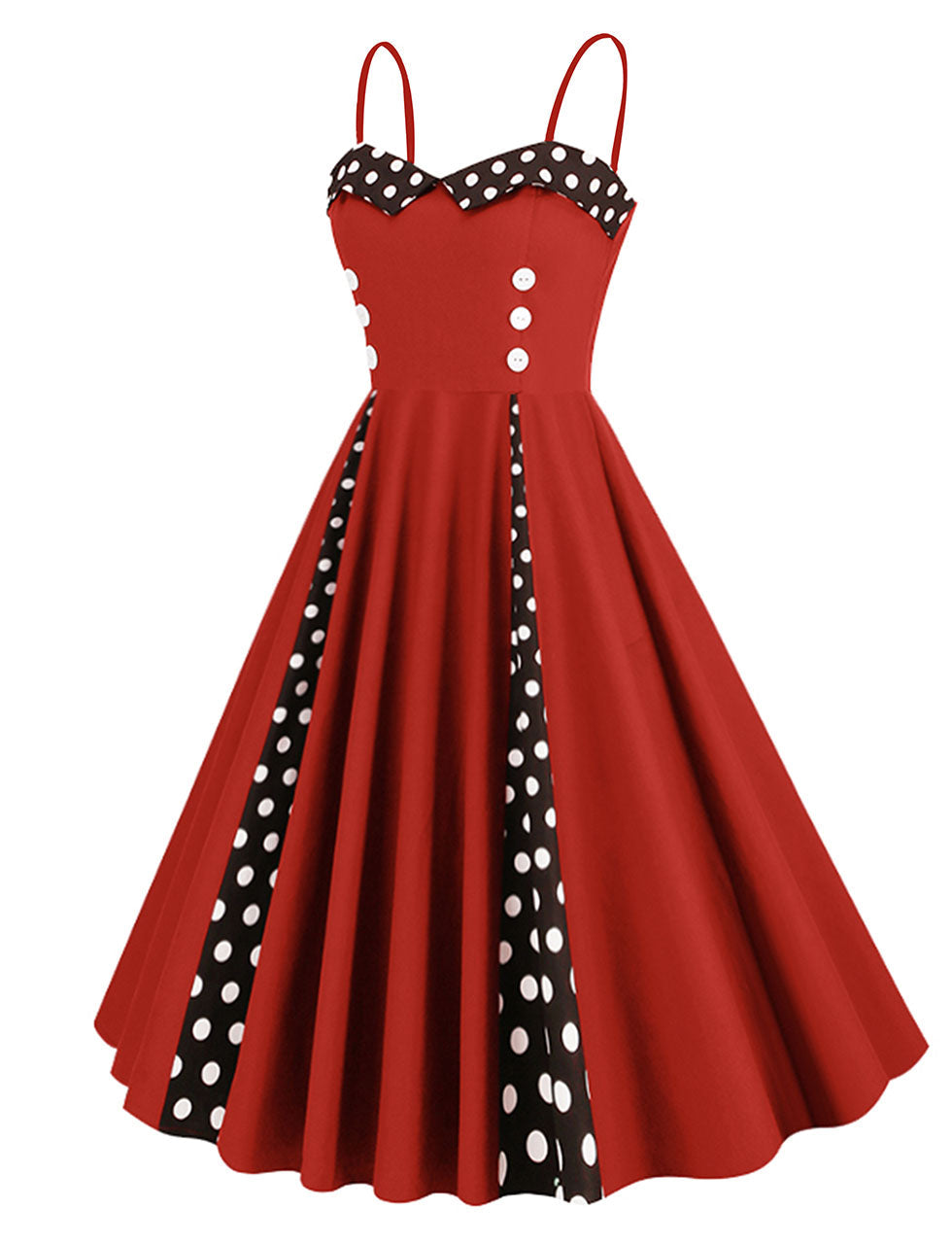 Red Spaghetti Straps 1950S Retro Swing Dress