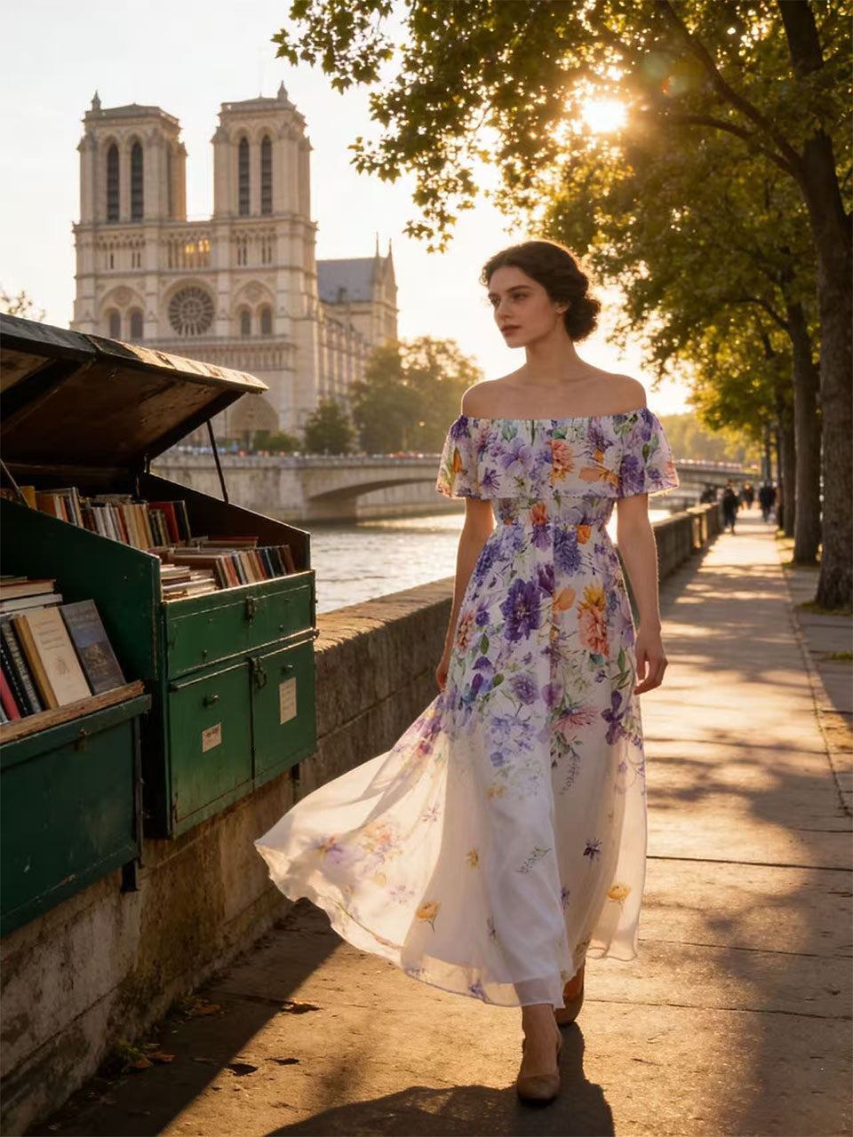 Purple Off-Shoulder Chiffon Dress