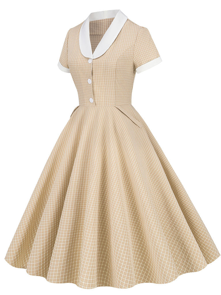 Plaid Tuxedo Collar 1950S Vintage Dress