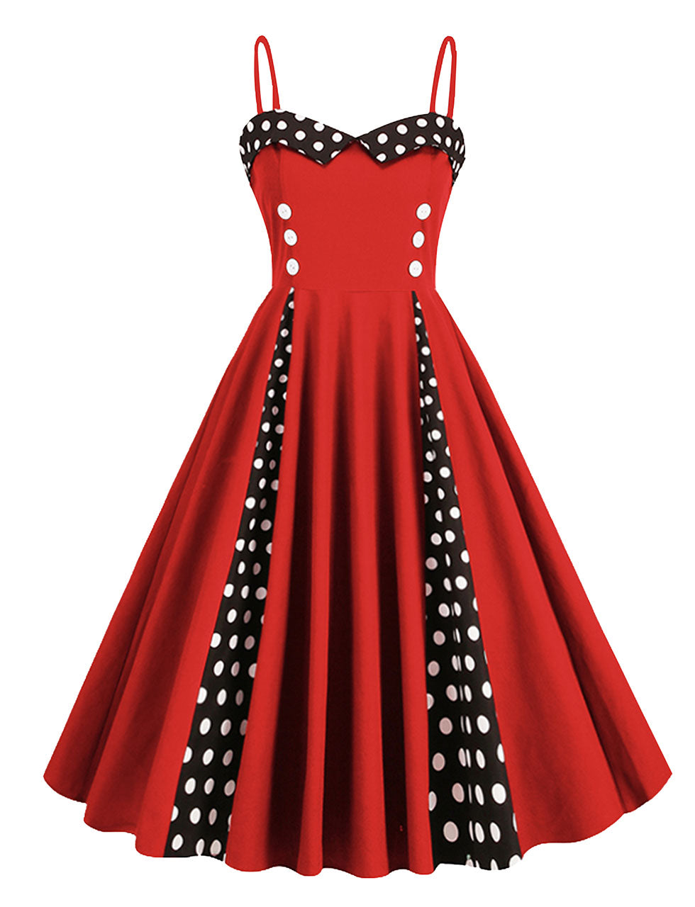 Red Spaghetti Straps 1950S Retro Swing Dress