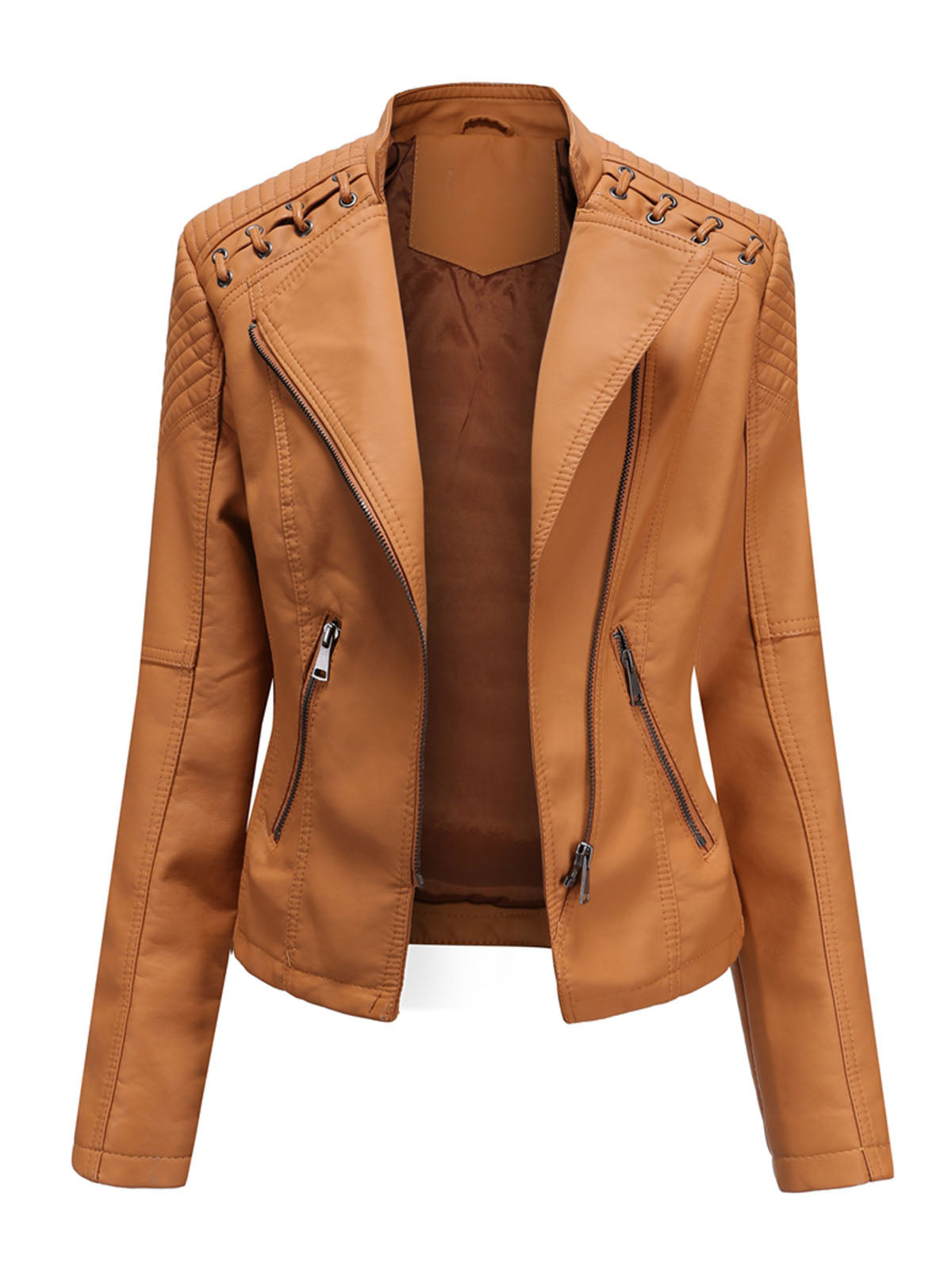 Leather Jacket Weave Long Sleeve Winter Coat