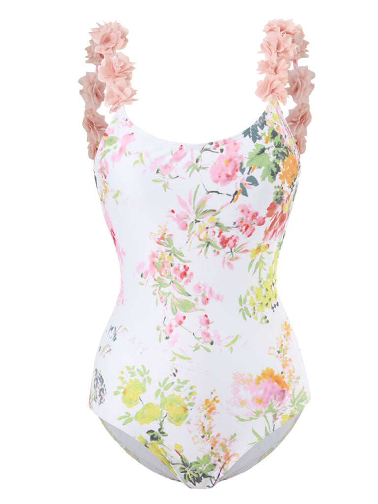 Floral Print Flower Strap One Piece
