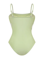 Mint Green Sequin Leaf Embroidered One Piece Bodysuit