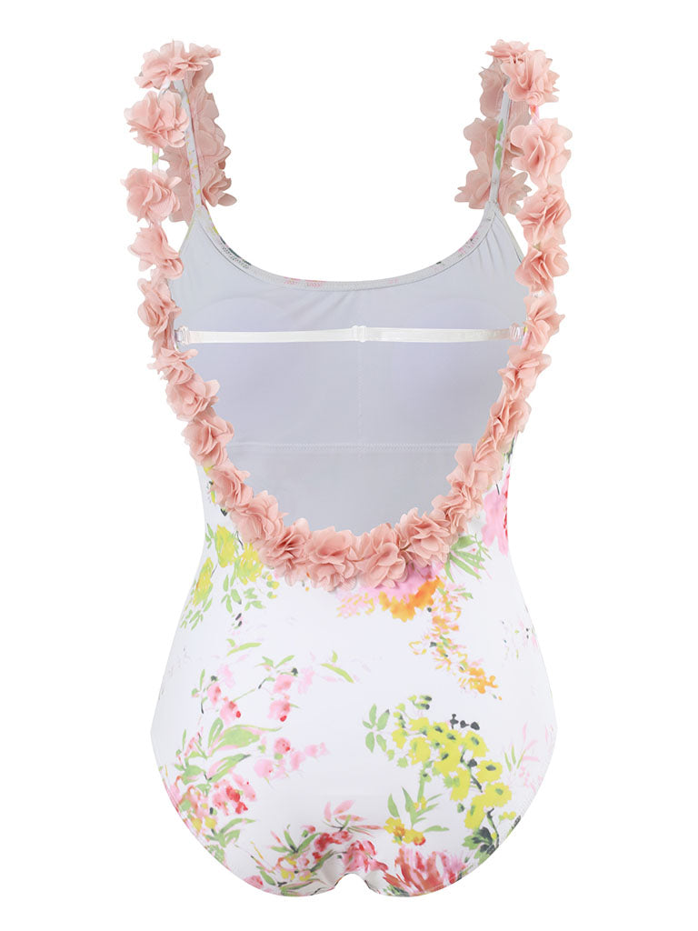 Floral Print Flower Strap One Piece