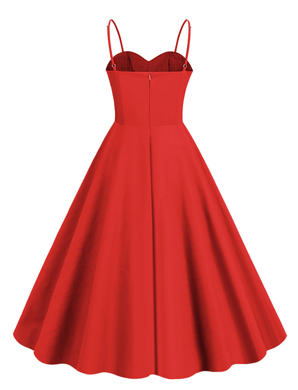 Red Spaghetti Straps 1950S Retro Swing Dress