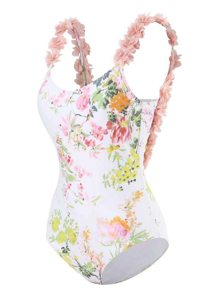 Floral Print Flower Strap One Piece