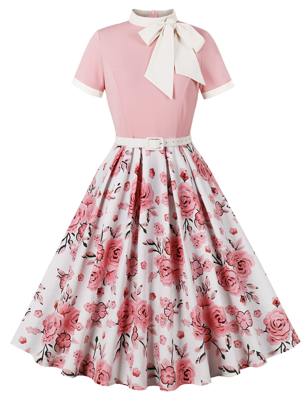BowKnot Collar Floral Print Vintage 1950S Dress