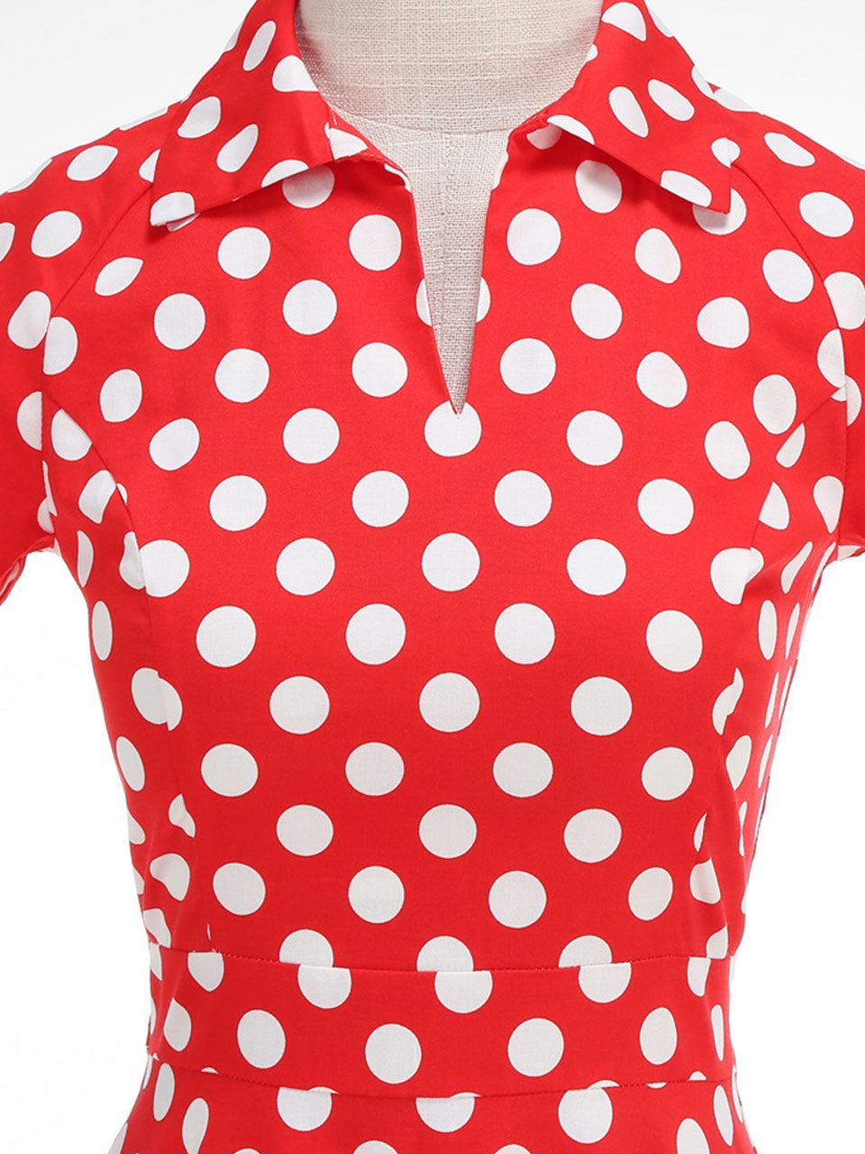 Red Polka Dots Turn Down Collar Short Sleeves 1950S Vintage Shirt Dress