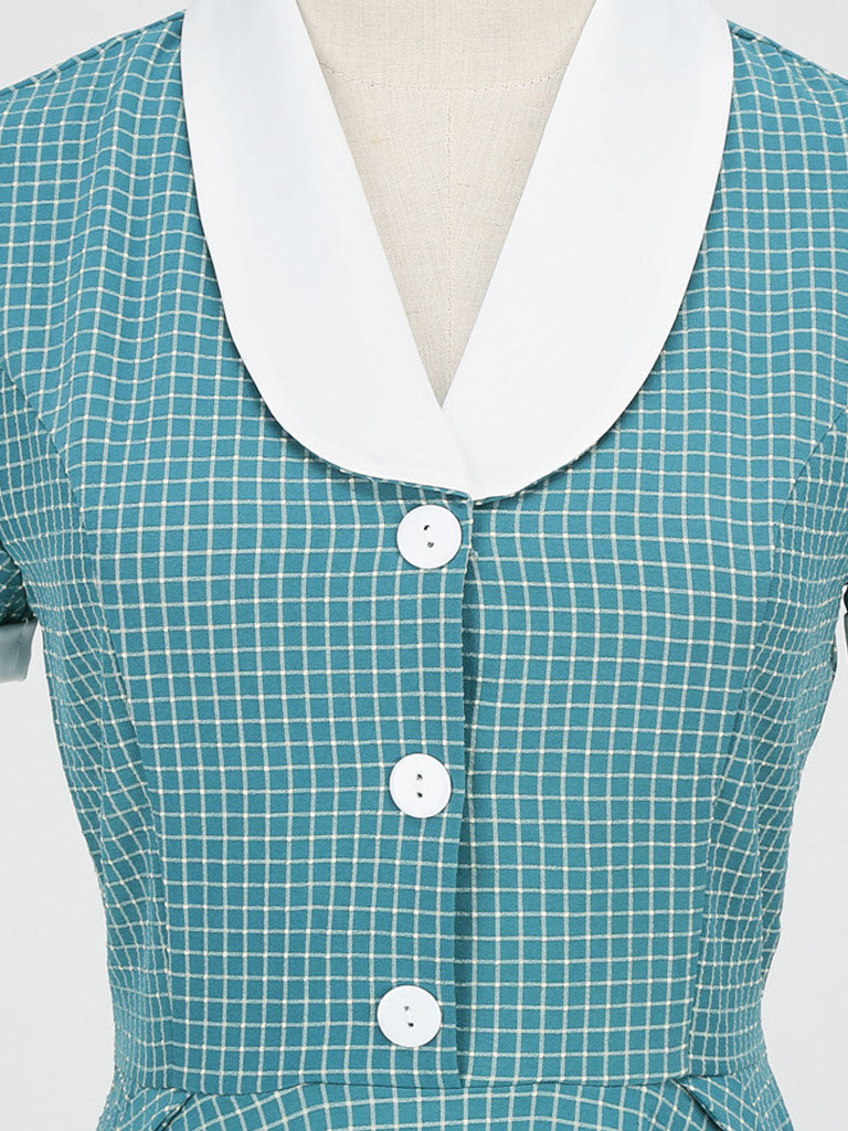 Plaid Tuxedo Collar 1950S Vintage Dress