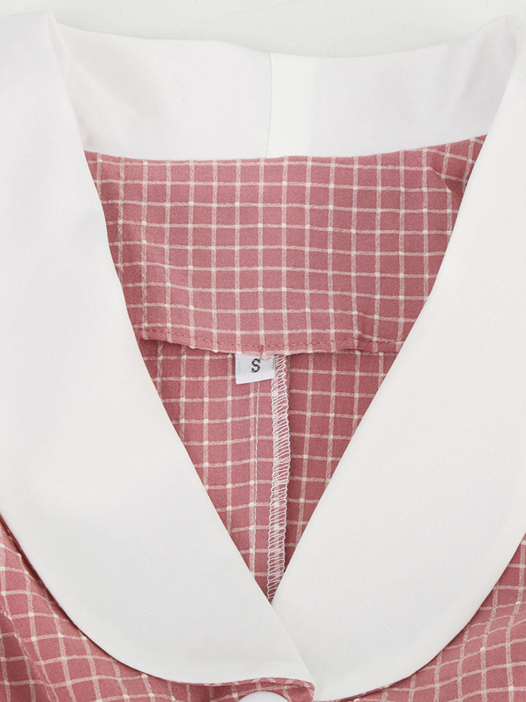 Plaid Tuxedo Collar 1950S Vintage Dress