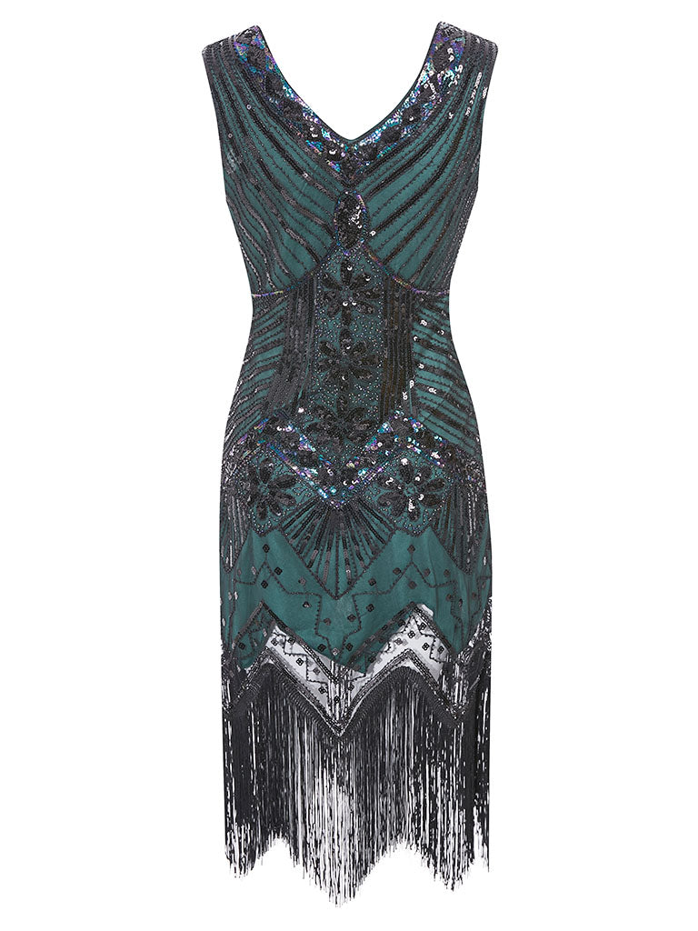 3 Colors 1920s  V Neck Sequined Flapper Dress