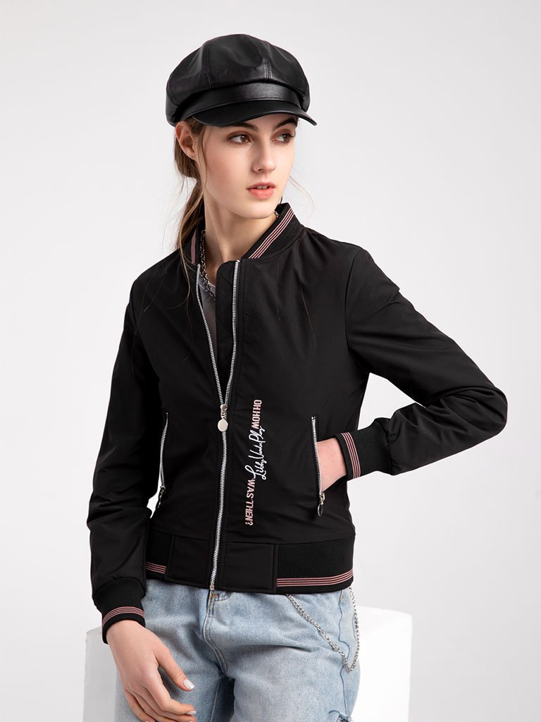 Pilot Style Jacket Street Daily Fall Winter Casual Solid Color Stand Collar Sporty Jacket For Women