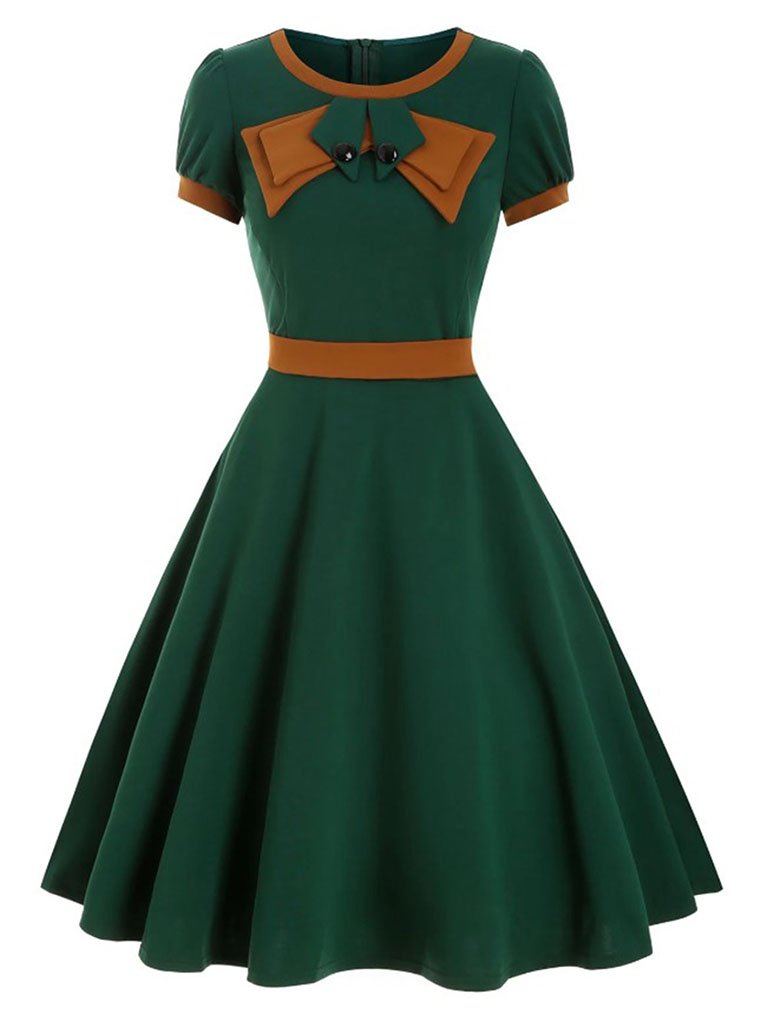 1950S Bow Collar Swing Dress