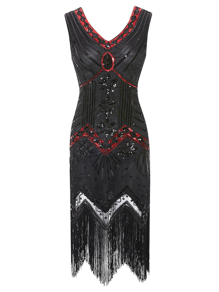 3 Colors 1920s  V Neck Sequined Flapper Dress