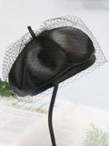 Black Faux Leather Beret Hat Cap