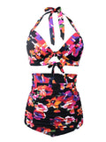 Floral Print Halter Backless Retro Style Binikis Swimwear Bathing Suit