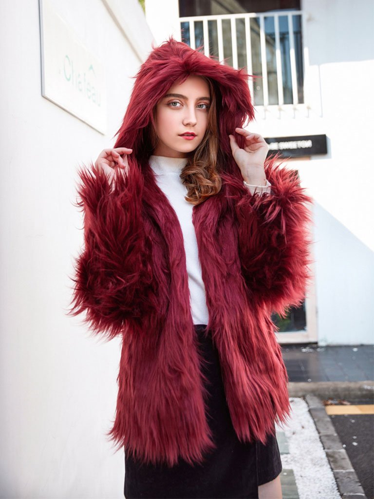 Faux Fur Coat Hooded Long Sleeve Oversized Winter Coat