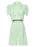 2PS Light Green 1940S Vintage Classic Top And Pant Suit