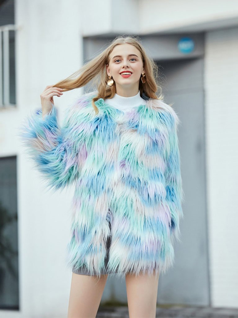 Faux Fur Coat Long Sleeve Ice-cream Winter Coat
