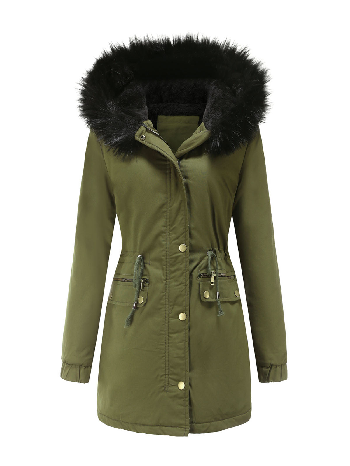Parka Coat Street Plush Winter Hoodie Coat Solid Color Oversized Fur Warm Coat