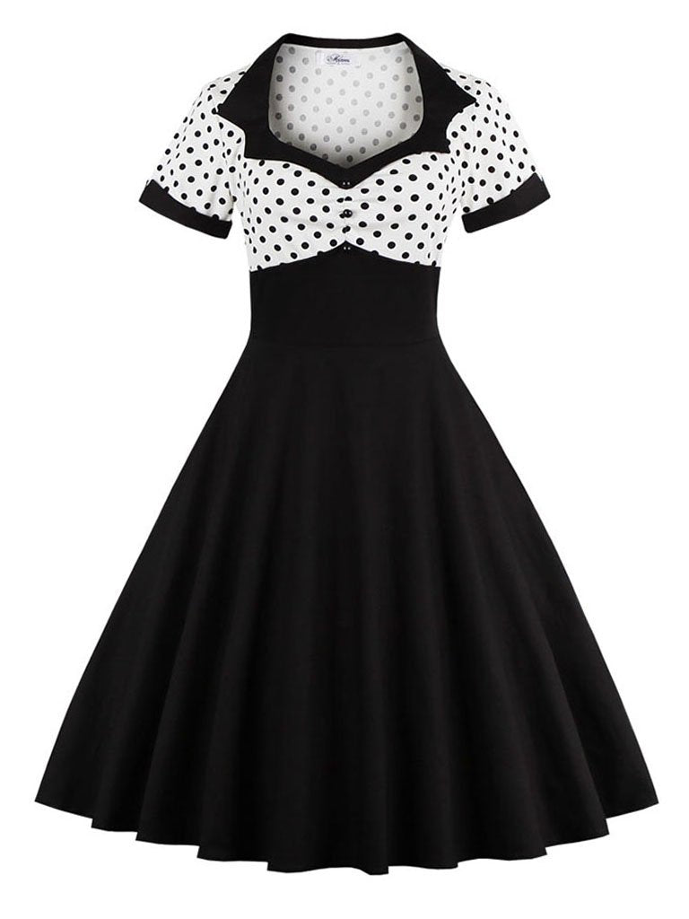 Cotton High Waist Polka Dots 1950s Vintage Dress