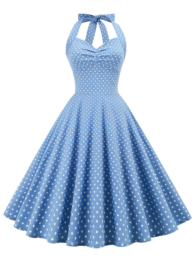 Red Polka Dots Halter Classis Style 1950S Dress