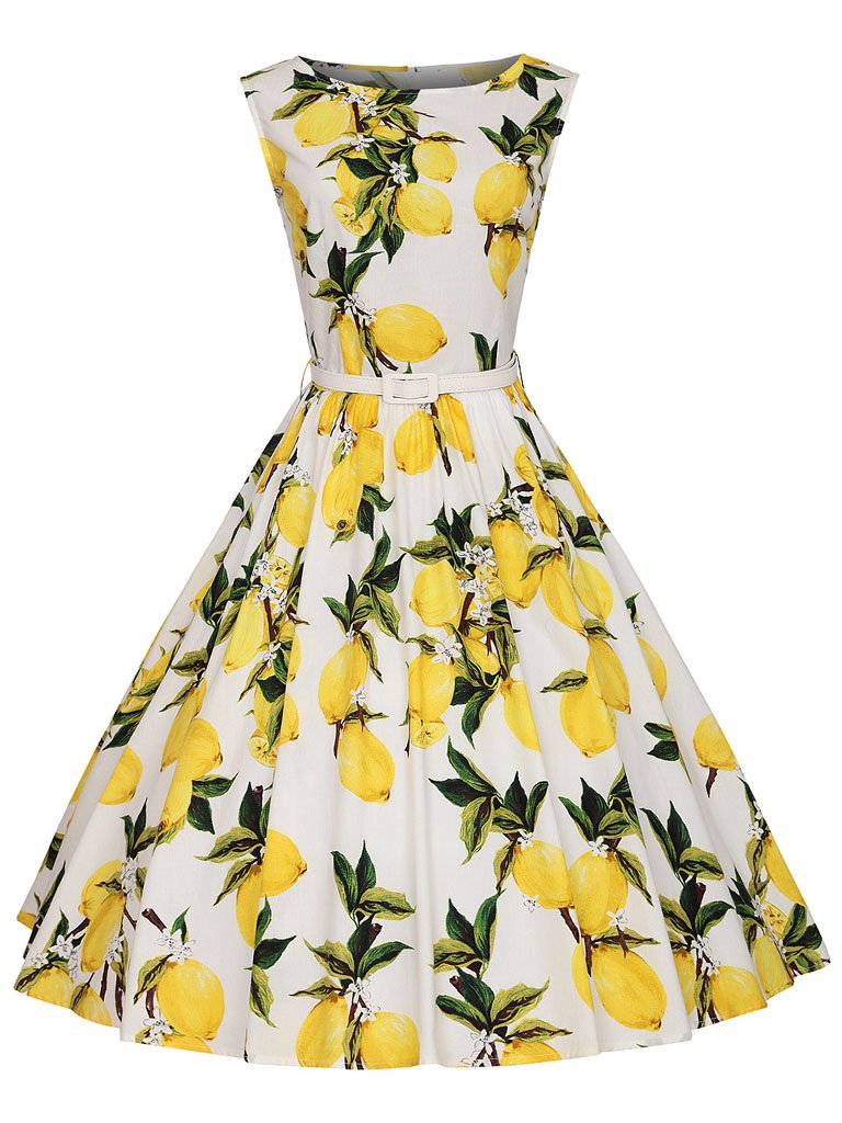 Sweet Lemon Printed Cotton 1950s Vinateg Dress