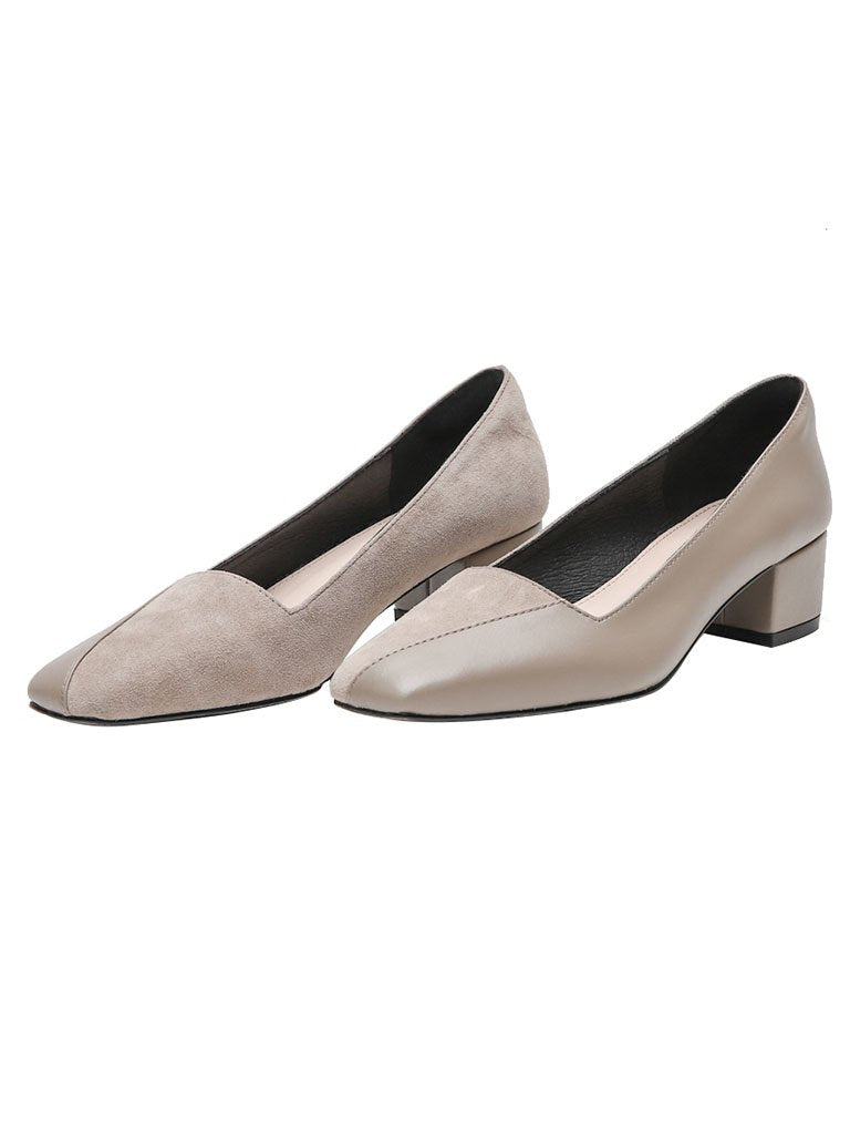 Handmade Chunky Heel  Square Toe Leather Vintage Shoes