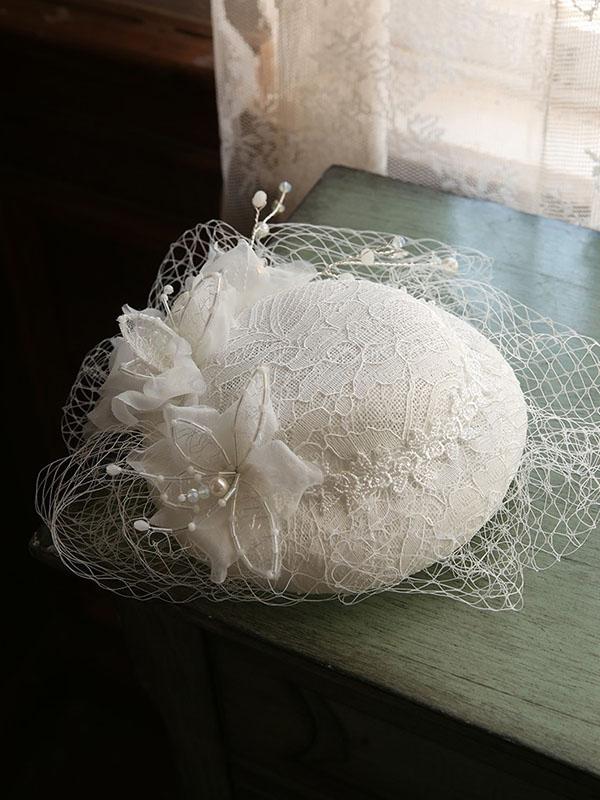 Butterfly Flower Tulle Pearl Vintage Lace 1950S Hat