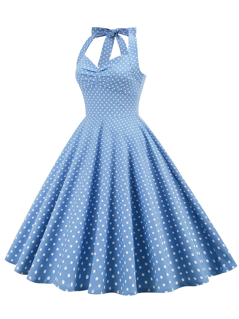 Red Polka Dots Halter Classis Style 1950S Dress
