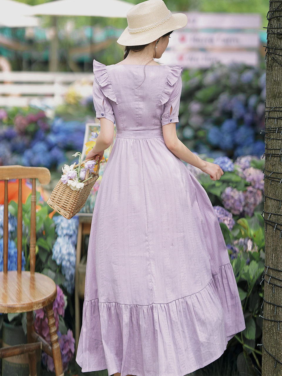 Purple Square Collar Butterfly Sleeve Vintage Fairy Dress
