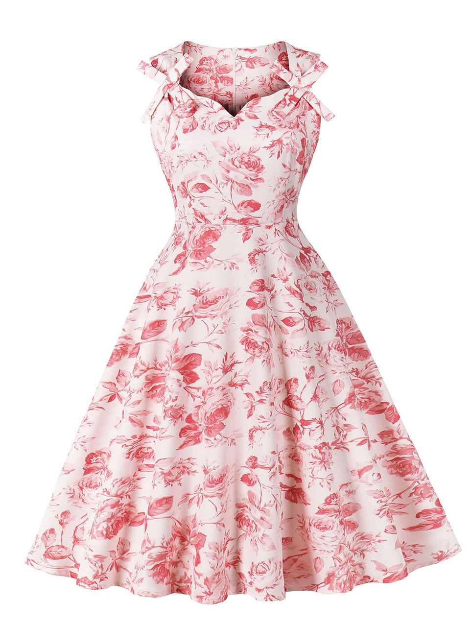 Sweet Rose Printed Cotton 1950s Vintage Swing Dress