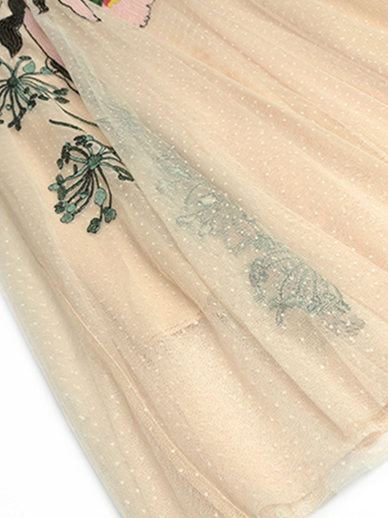 Embroidered Cape Style 1950s Vintage Party Dress