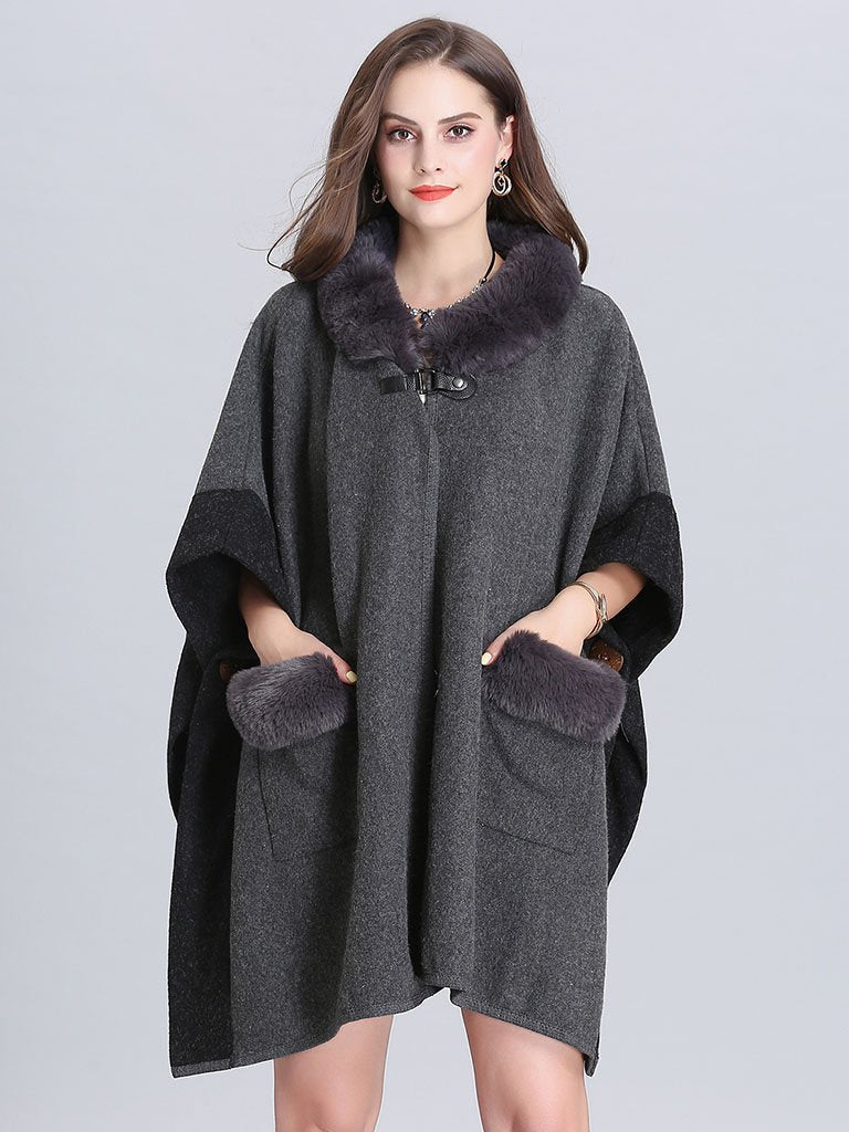 Faux Fur Coat Wool Cape Coat Half Sleeve 's Overcoat