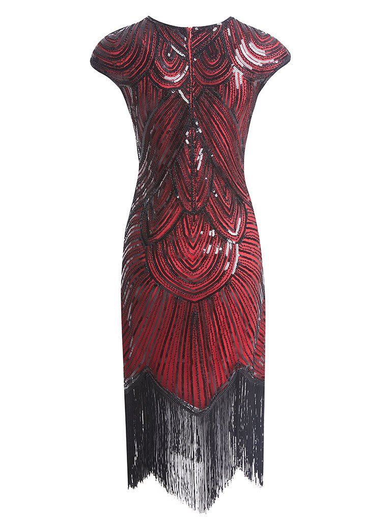 Spaghetti Straps Wine Red  Fringed Roaring 1920s Great Gatsby Dress