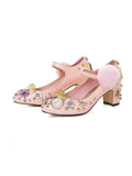 9.5CM Luxury Pompom Chunky Heels Retro Shoes