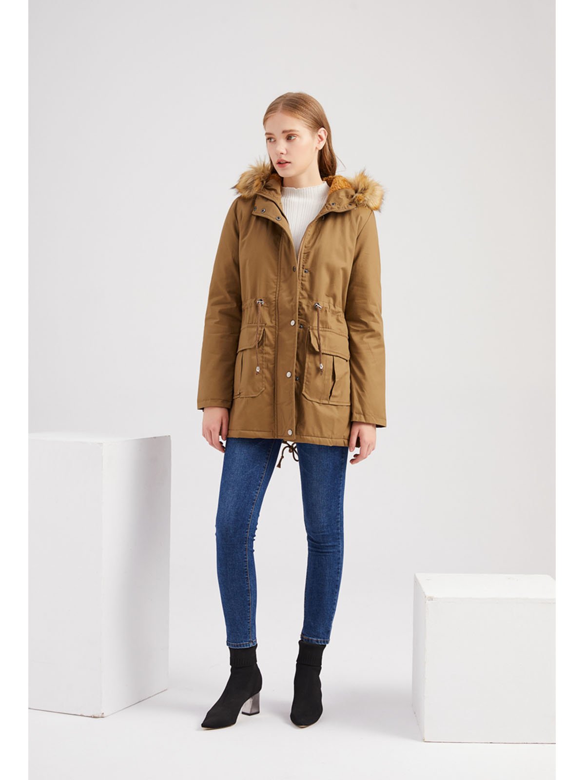 Coat Street Daily Winter Plush Long Coat Solid Color Oversized Fur Warm Coat