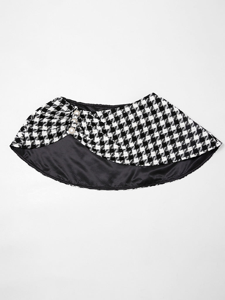 2PS Stand Collar Flared Sleeve  Houndstooth Wool Coat